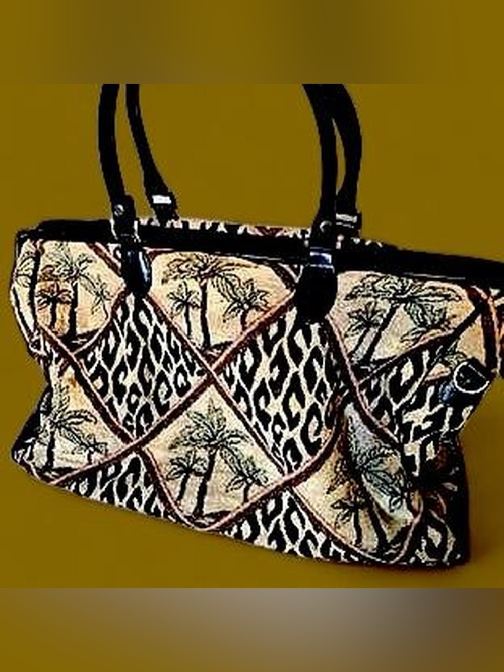 Lg Palm Tree Leopard Print Tapestry Weekender Duffel nwot